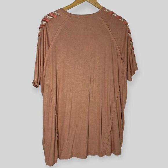 Heyson Embroidered Oversize Shirt Small Terra-Cotta Henley Short Sleeve Boutique - Picture 5 of 10